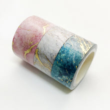 Load image into Gallery viewer, Veins_Marbling_Gold_Washi_Tape_Set_Wide_Flowers_Silver_Glitter_Color_15mm_3Rolls