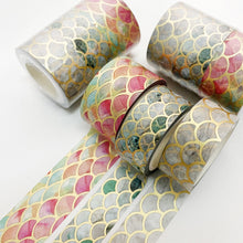 Load image into Gallery viewer,    Veins_Ripples_Gold_Washi_Tape_Set_Wide_Flowers_Silver_Glitter_Color_15mm_3Rolls