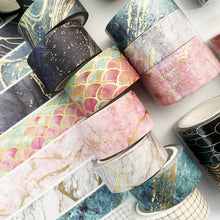 Load image into Gallery viewer,    Veins_Ripples_Gold_Washi_Tape_Set_Wide_Flowers_Silver_Glitter_Color_15mm_3Rolls