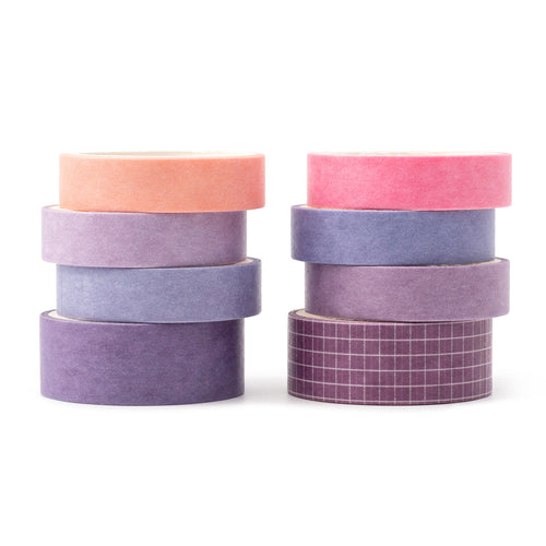 Violet_Basic_Solid_Color_Washi_Tape_Set_Grid_Plaid_Nature_Morandi_15mm_8Rolls