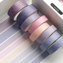 Load image into Gallery viewer, Violet_Basic_Solid_Color_Washi_Tape_Set_Grid_Plaid_Nature_Morandi_15mm_8Rolls
