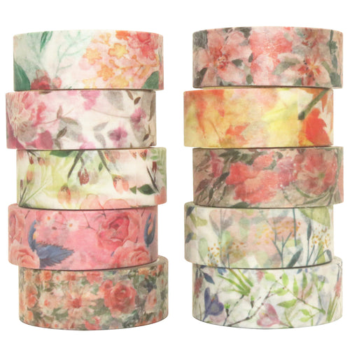 Warm_Flowers_Washi_Tape_Set_Plants_Forest_Girl_15mm_10Rolls