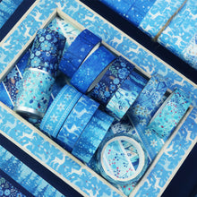 Load image into Gallery viewer, Winter_Washi_Tape_Set_Snowflake_Season_Blue_White_Cold_Holiday_Girl_15mm_10Rolls