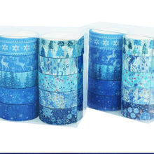 Load image into Gallery viewer, Winter_Washi_Tape_Set_Snowflake_Season_Blue_White_Cold_Holiday_Girl_15mm_10Rolls