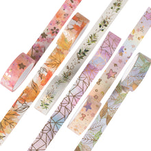 Load image into Gallery viewer, Floral_Gold_Washi_Tape_Set_Flower_Foil_15mm_6Rolls